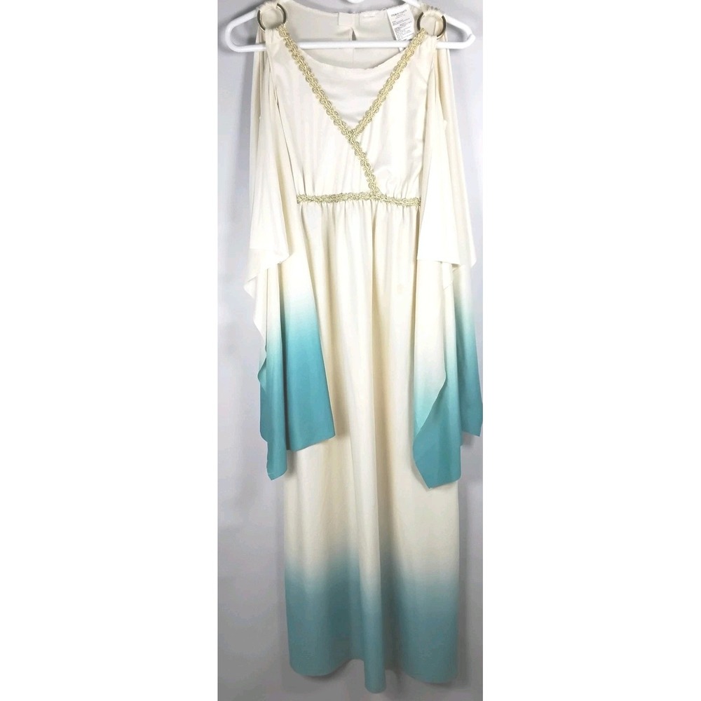 Fun World Roman Greek‎ Goddess Toga Cream Blue Ombre Costume Girls Size L *READ
